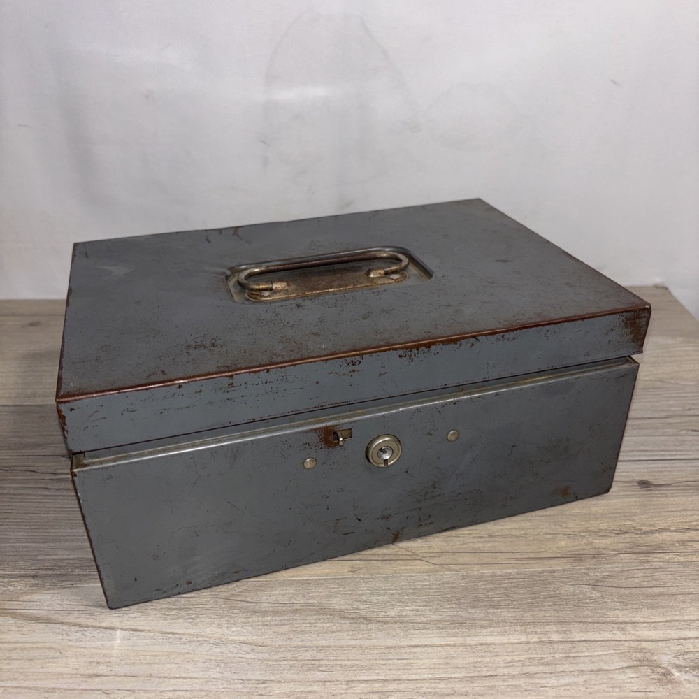 Vintage ASCO Art Steel Co New York Drab Metal Safe Deposit Box Patina No Key